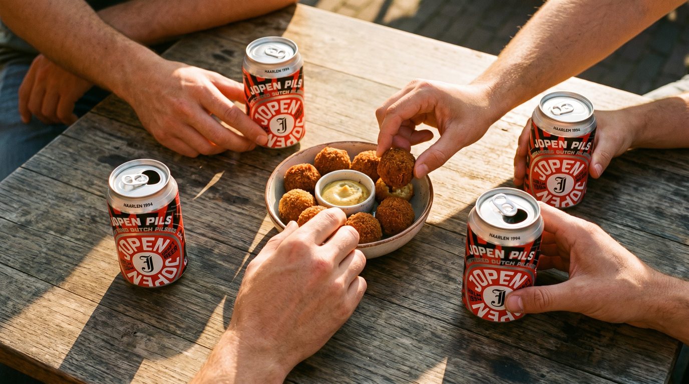 handen pakken bitterballen tussen blikken jopen pils